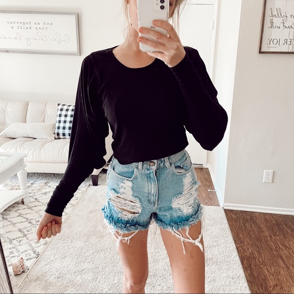Aiko Tops - Aiko Black Puff Sleeve Long Sleeve Blouse